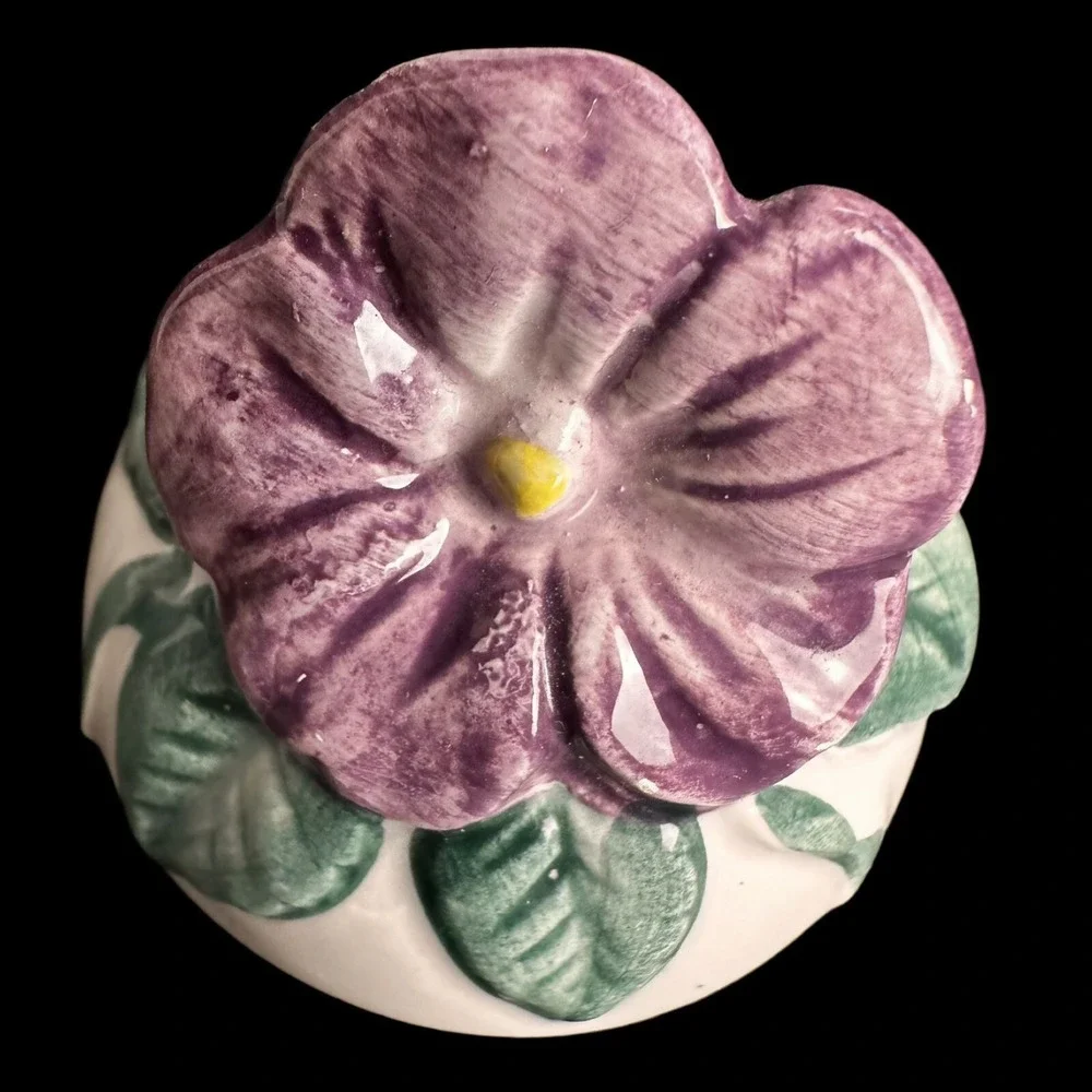 Vintage 1991 Fitz & Floyd Purple Violets Handpainted Flowers Creamer & Sugar Set
